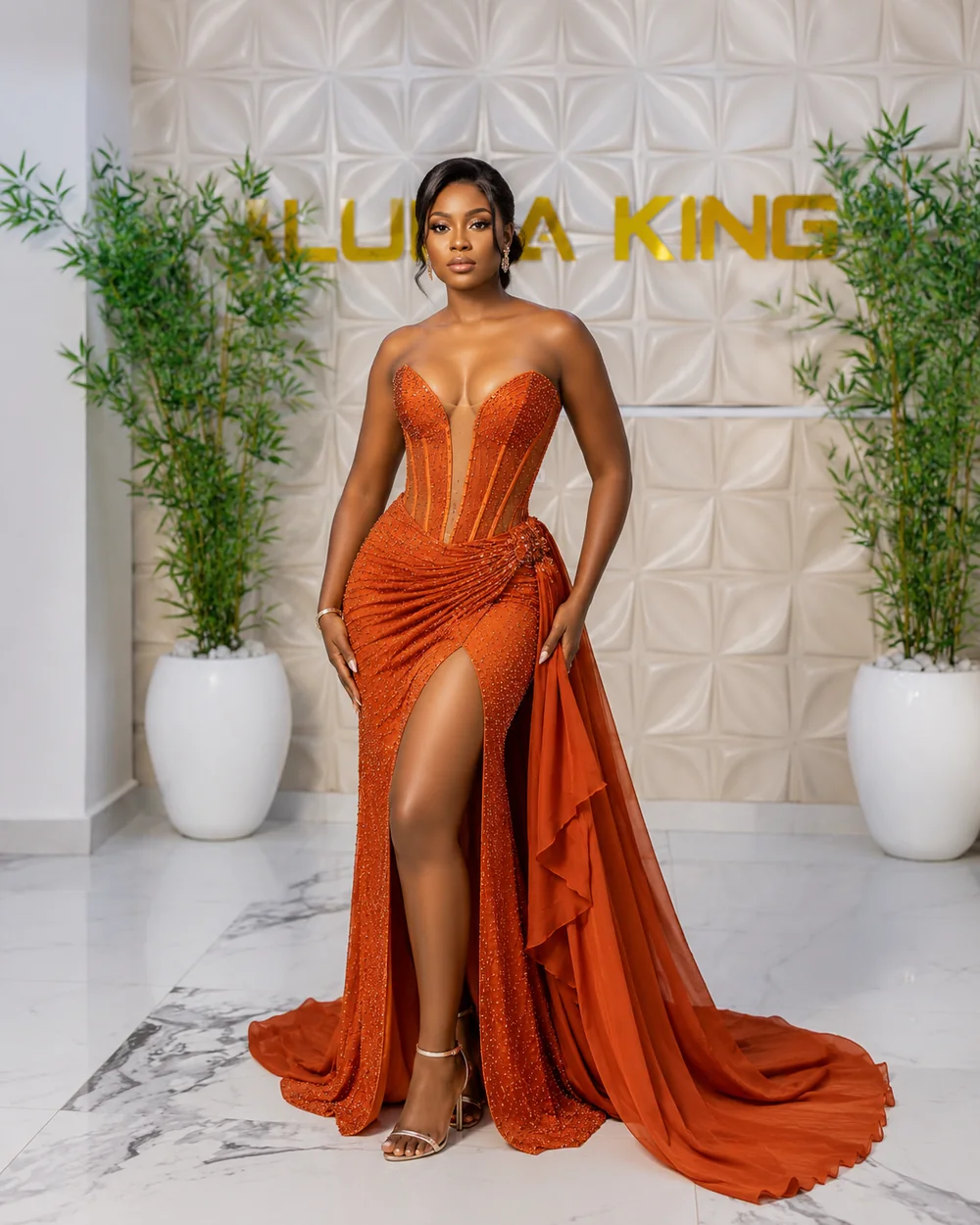Burnt orange corset gown fashion inspiration